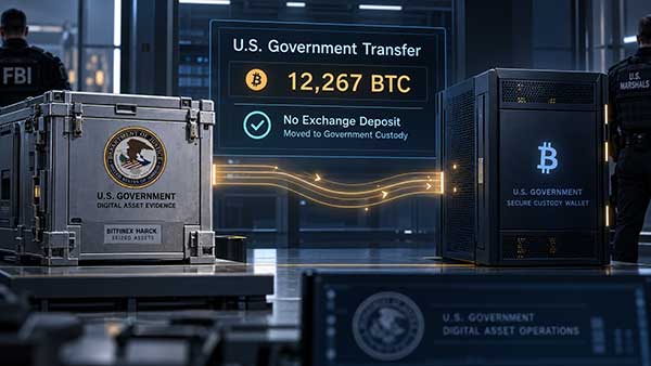 U.S. government moves 12,267 bitcoins from the Bitfinex hack, with no exchange deposit