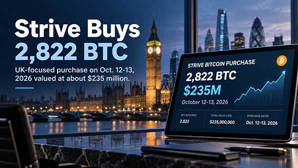 Strive kauft am 12. und 13. Oktober 2026 2.822 Bitcoin für rund 235 Millionen Dollar