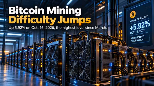 Mining: Bitcoin-Schwierigkeit steigt am 16. Oktober 2026 um 5,92 % auf den höchsten Stand seit März