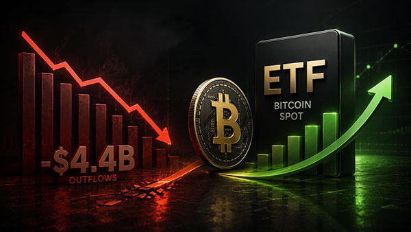 ETF Bitcoin au comptant : fin d'une série record de sorties de 4,4 milliards de dollars