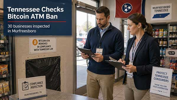 Tennessee: first compliance checks after the Bitcoin ATM ban, 30 businesses visited in Murfreesboro