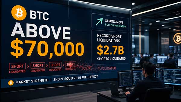 Le bitcoin repasse au-dessus de 70 000 dollars, un record de 2,7 milliards de dollars de positions vendeuses liquidées