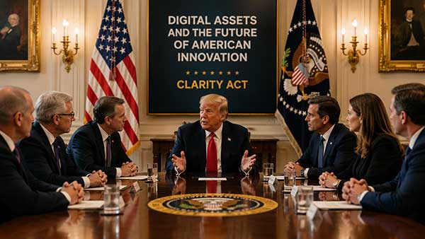 États-Unis : Donald Trump réunit régulateurs et industrie des actifs numériques à la Maison-Blanche et relance le CLARITY Act