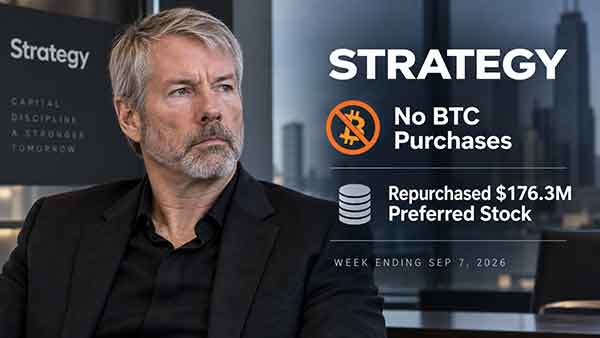 Strategy n'achète aucun bitcoin durant la semaine au 7 septembre 2026 et rachète pour 176,3 millions de dollars d'actions privilégiées
