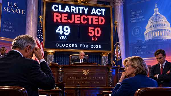 États-Unis : le Sénat rejette le CLARITY Act par 49 voix contre 50, la loi sur la structure du marché crypto bloquée pour 2026