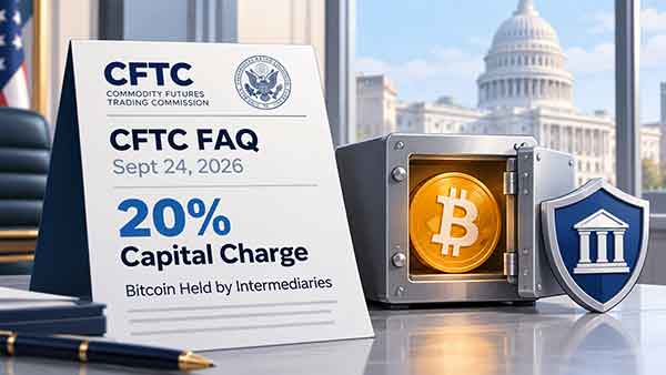 CFTC : une FAQ du 24 septembre 2026 fixe une charge en capital de 20 % sur le bitcoin détenu par les intermédiaires